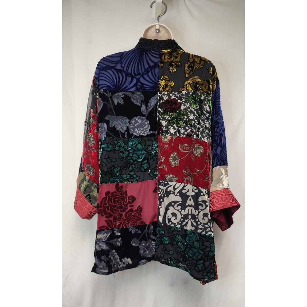 John Mark Patchwork Velour/ Sheer Multi Black 3/4 Kimono Sleeves Cardigan Large - Picture 7 of 8